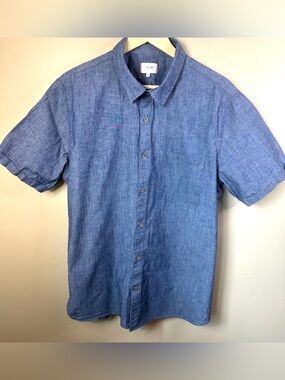 Joe’s Jeans Men’s XL Blue Chambray Short Sleeve Button Down Shirt Lightweight